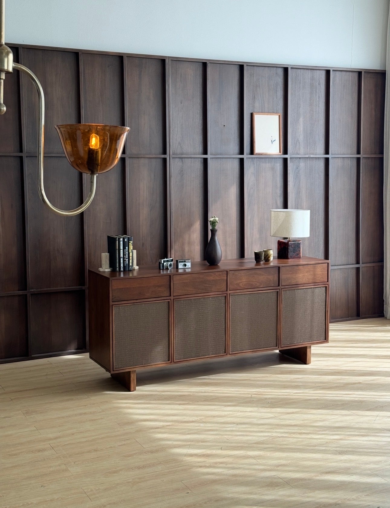Kumiko Solid Mango Wood and Tatami Large Sideboard in Brown