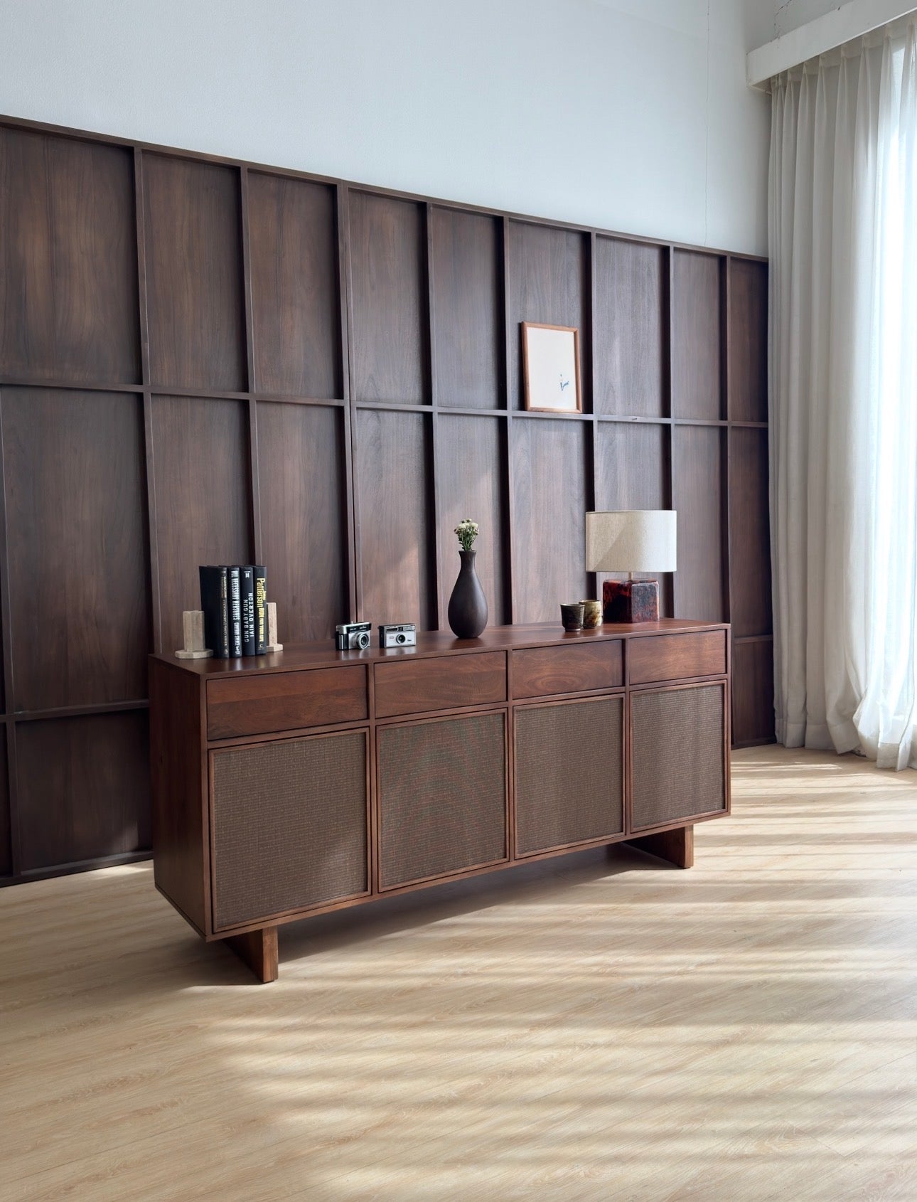 Kumiko Solid Mango Wood and Tatami Large Sideboard in Brown