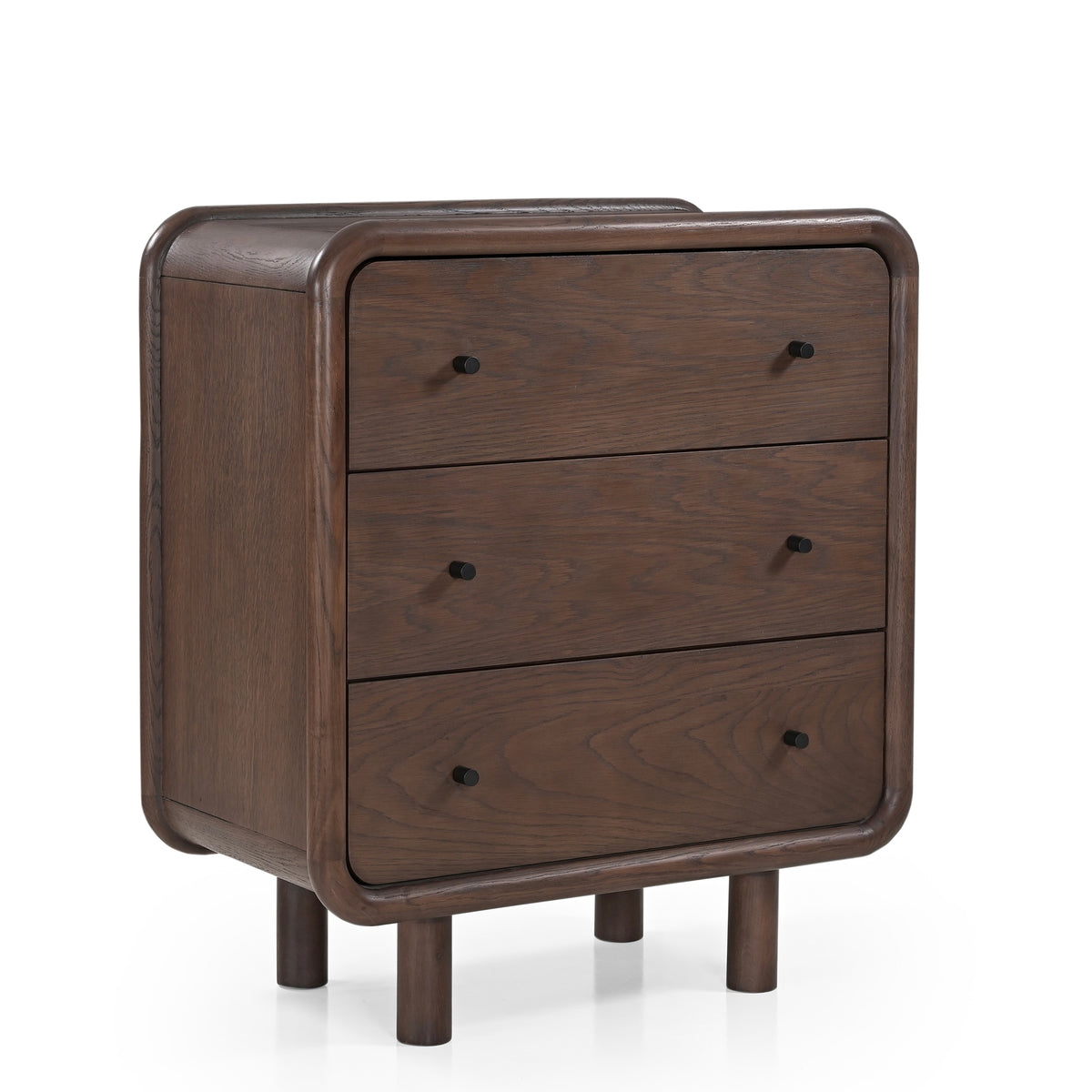 Koda Oak Wood 3 Drawer Chest in Dark Brown