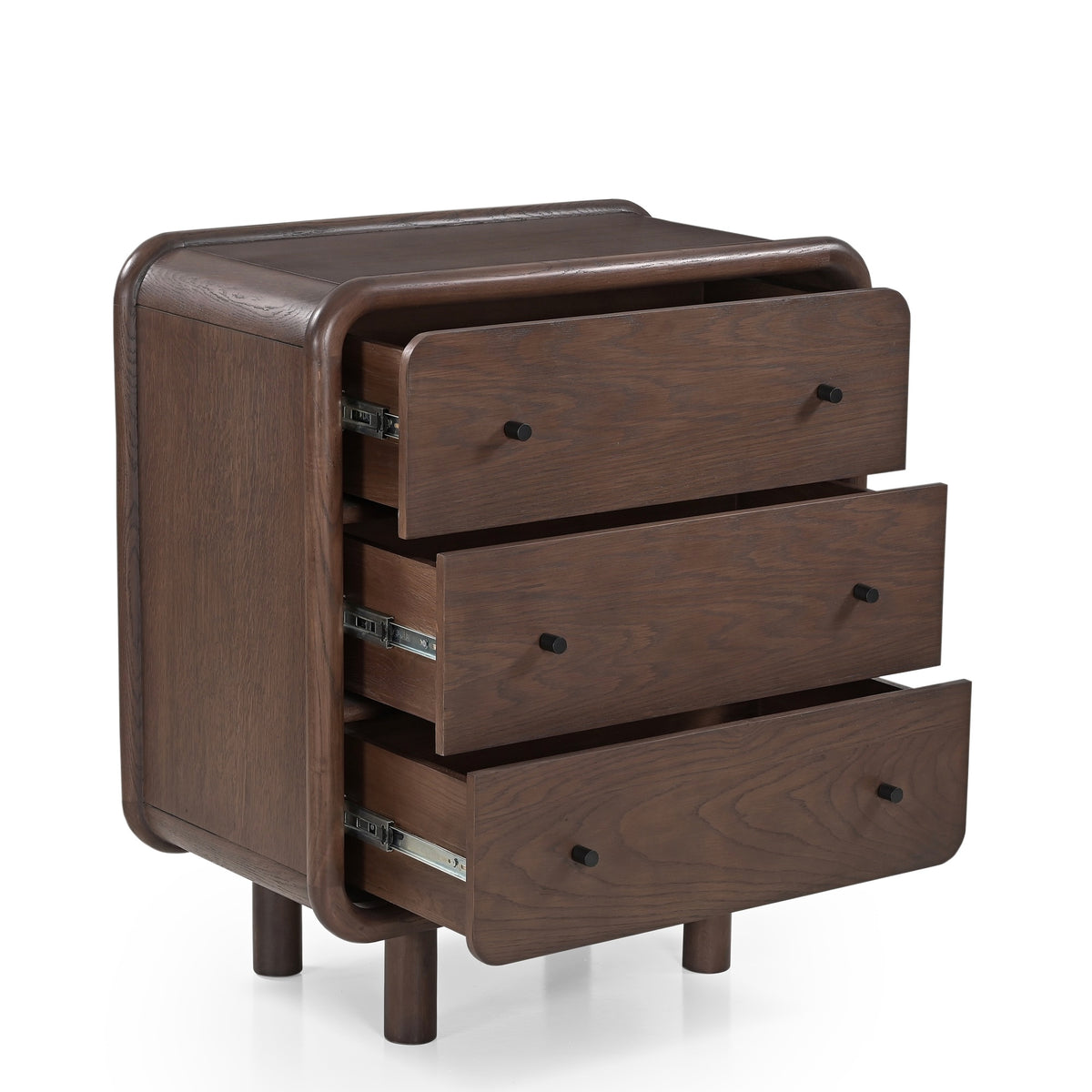 Koda Oak Wood 3 Drawer Chest in Dark Brown