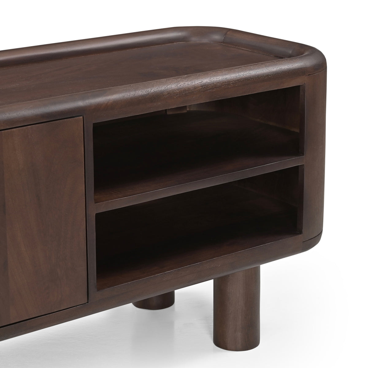 Tovi Solid Mango Wood Medium TV Stand in Dark Brown (150cm)