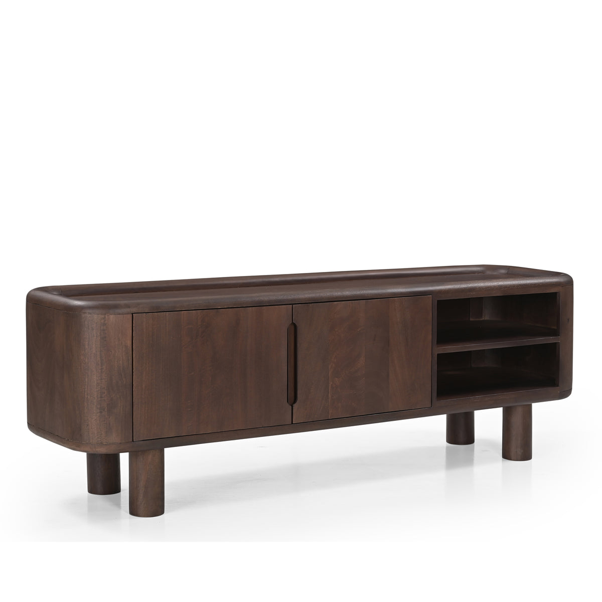 Tovi Solid Mango Wood Medium TV Stand in Dark Brown (150cm)
