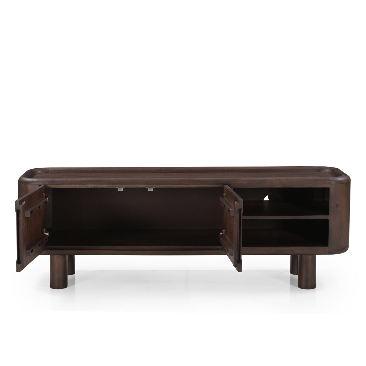 Tovi Solid Mango Wood Medium TV Stand in Dark Brown (150cm)
