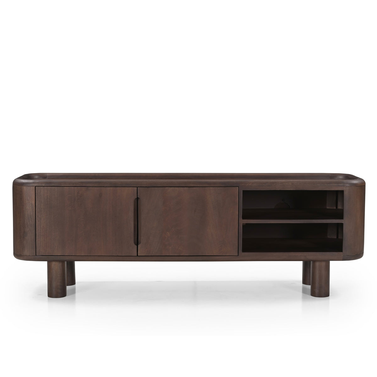 Tovi Solid Mango Wood Medium TV Stand in Dark Brown (150cm)