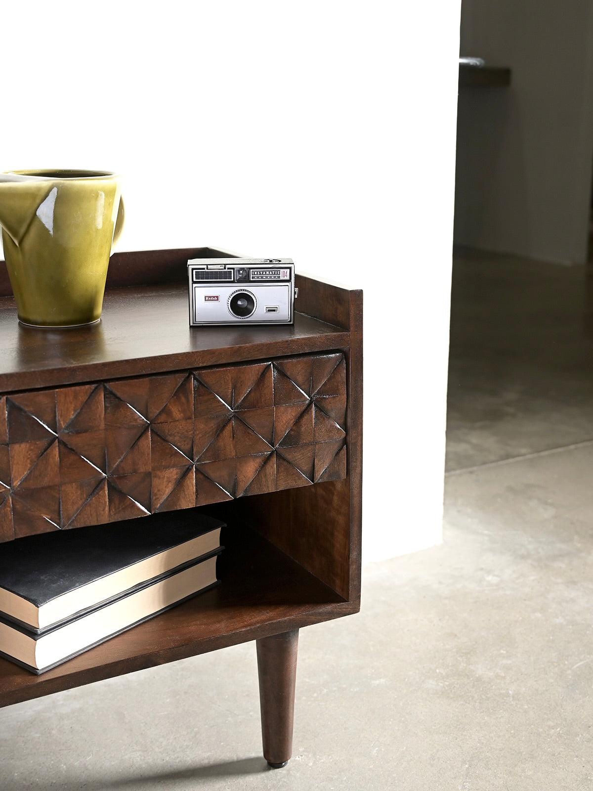 Kuri Solid Mango Wood TV Bedside Table Dark Brown