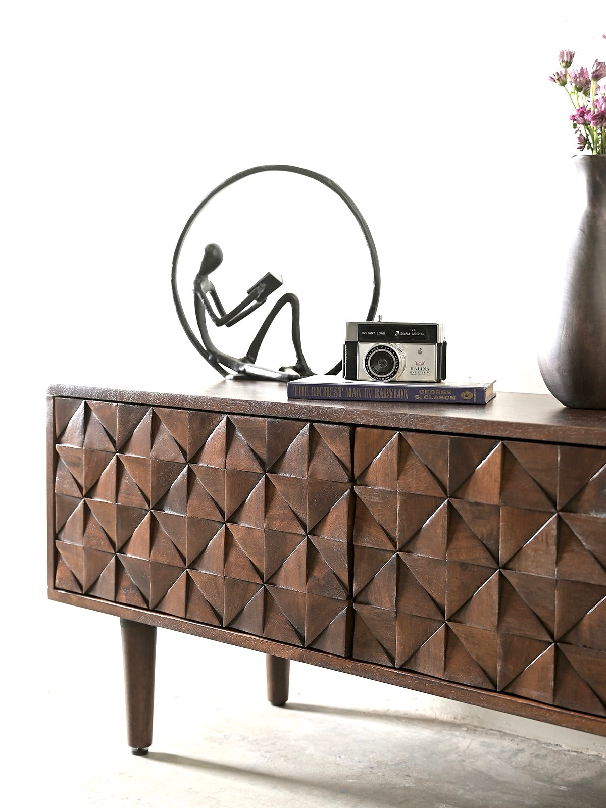 Kuri Solid Mango Wood TV Stand in Dark Brown (140cm)