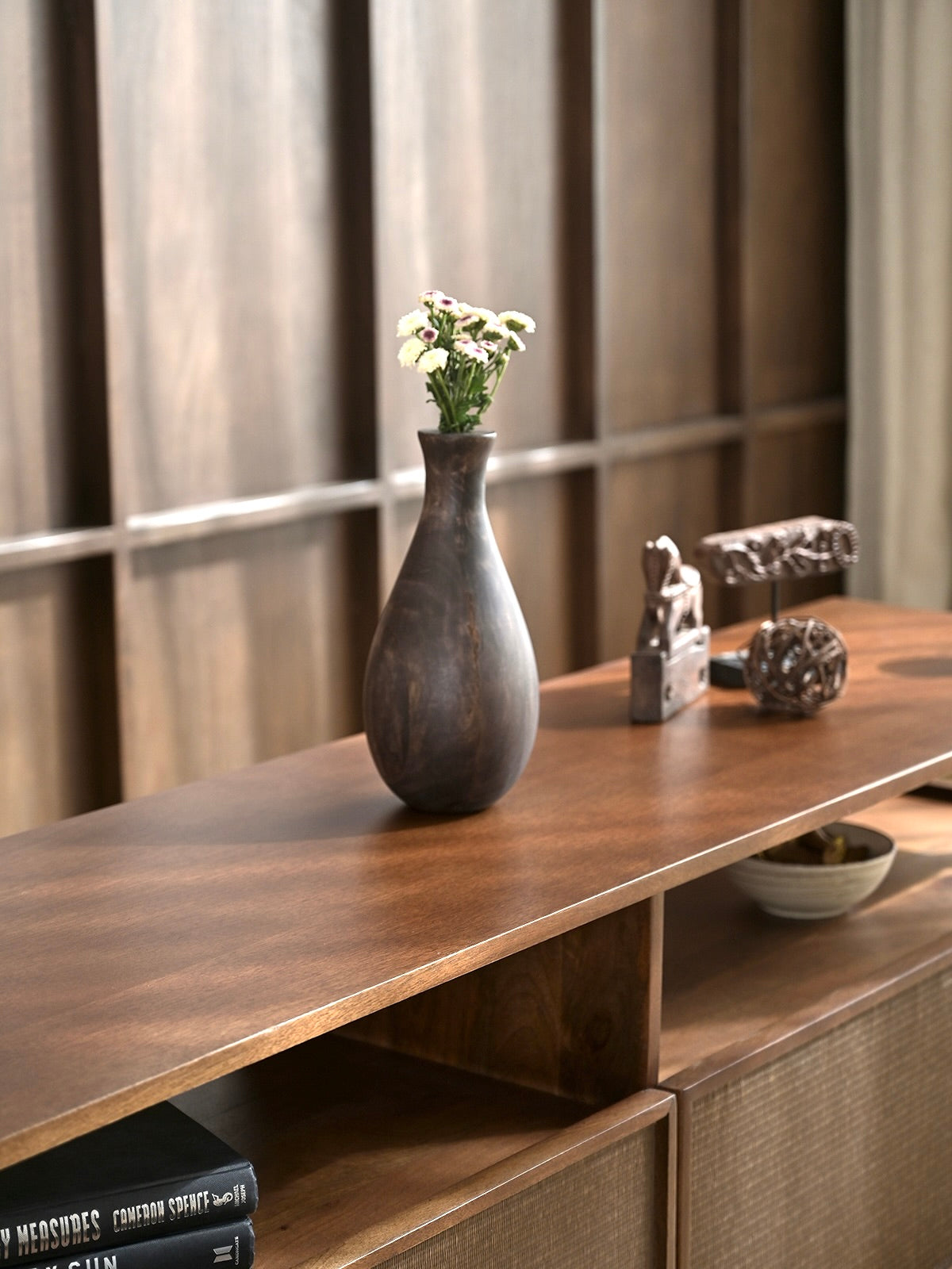 Kumiko Solid Mango Wood and Tatami TV Stand in Brown (2 Sizes)