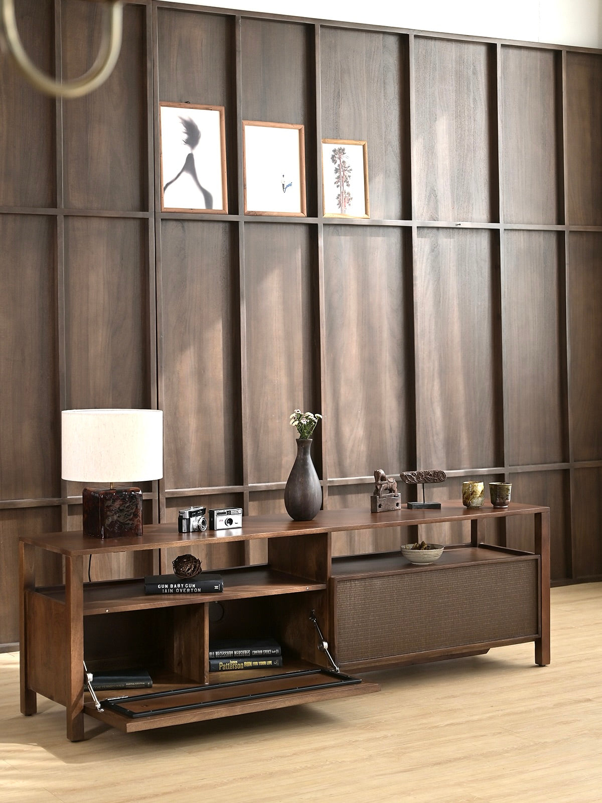 Kumiko Solid Mango Wood and Tatami TV Stand in Brown (2 Sizes)