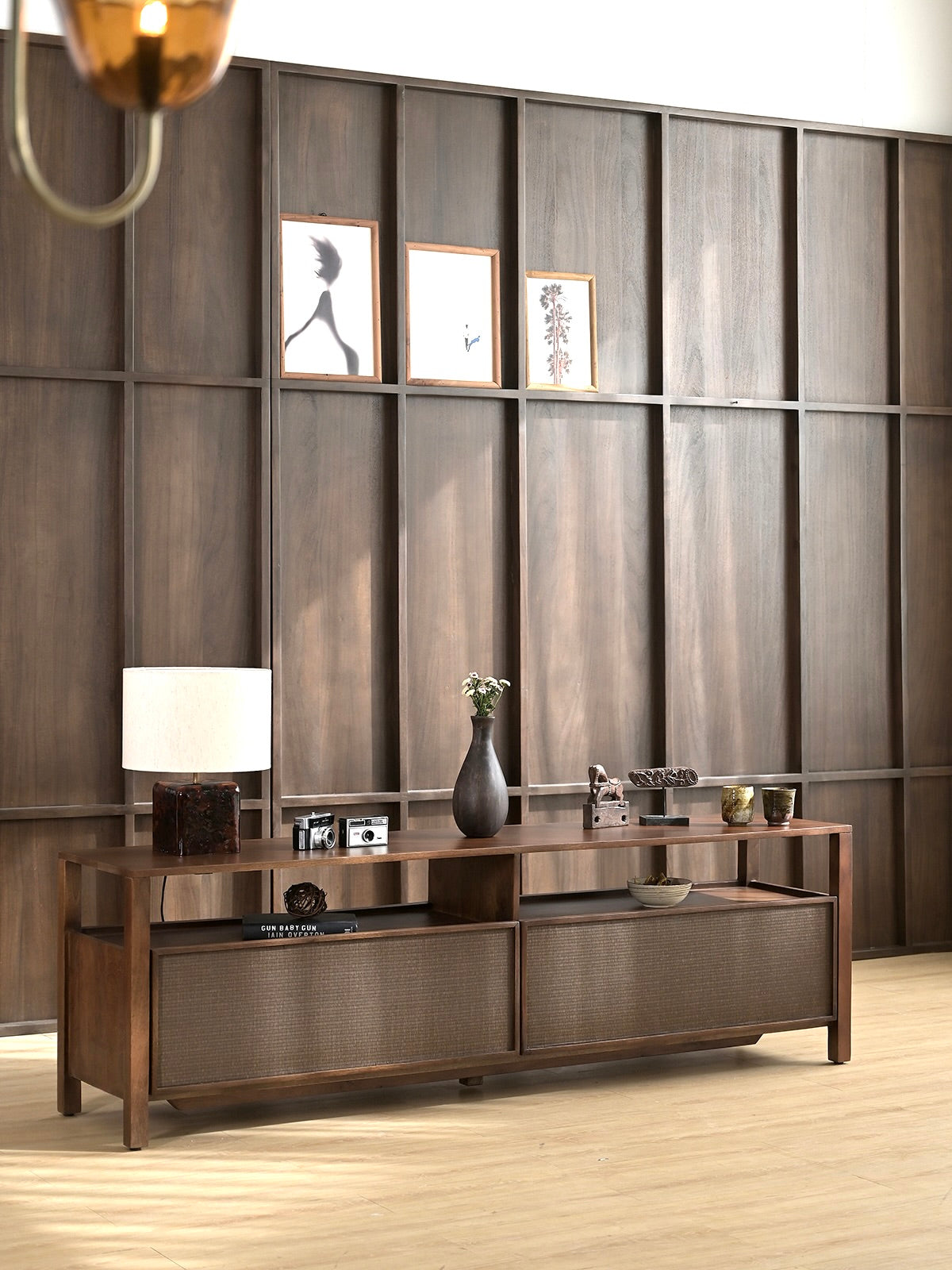 Kumiko Solid Mango Wood and Tatami TV Stand in Brown (2 Sizes)