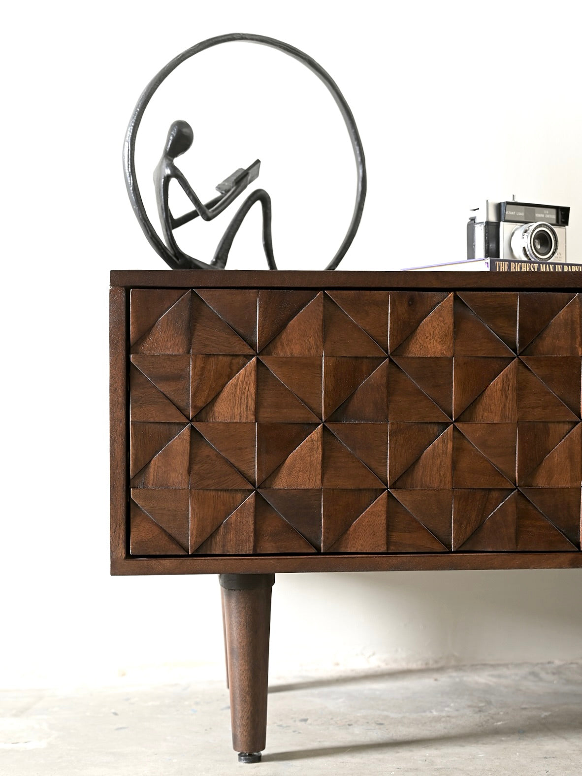 Kuri Solid Mango Wood TV Stand in Dark Brown (140cm)