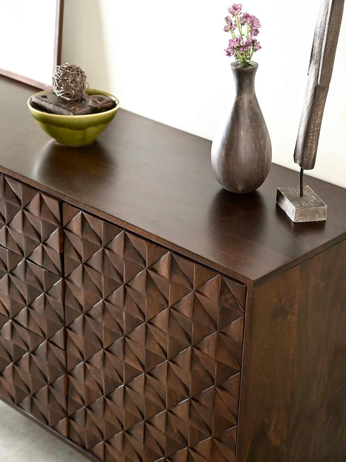 Kuri Solid Mango Wood Large 2 Door 3 Drawer Sideboard Dark Brown (150cm)
