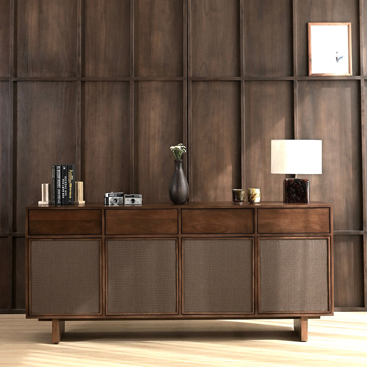 Kumiko Solid Mango Wood and Tatami Large Sideboard in Brown