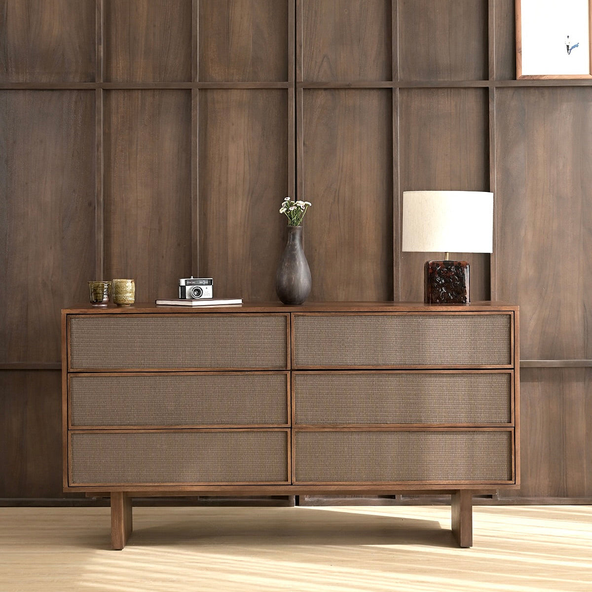 Kumiko Solid Mango Wood and Tatami Large Chest in Brown