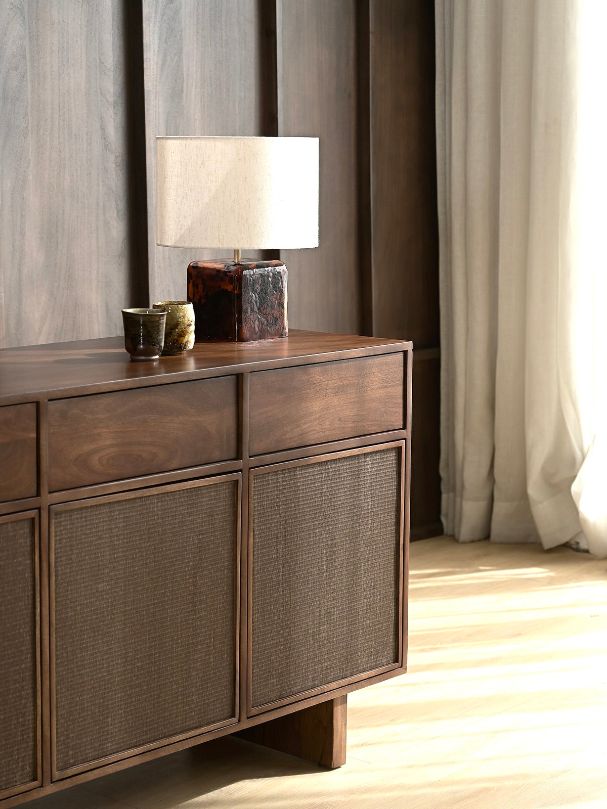 Kumiko Solid Mango Wood and Tatami Large Sideboard in Brown