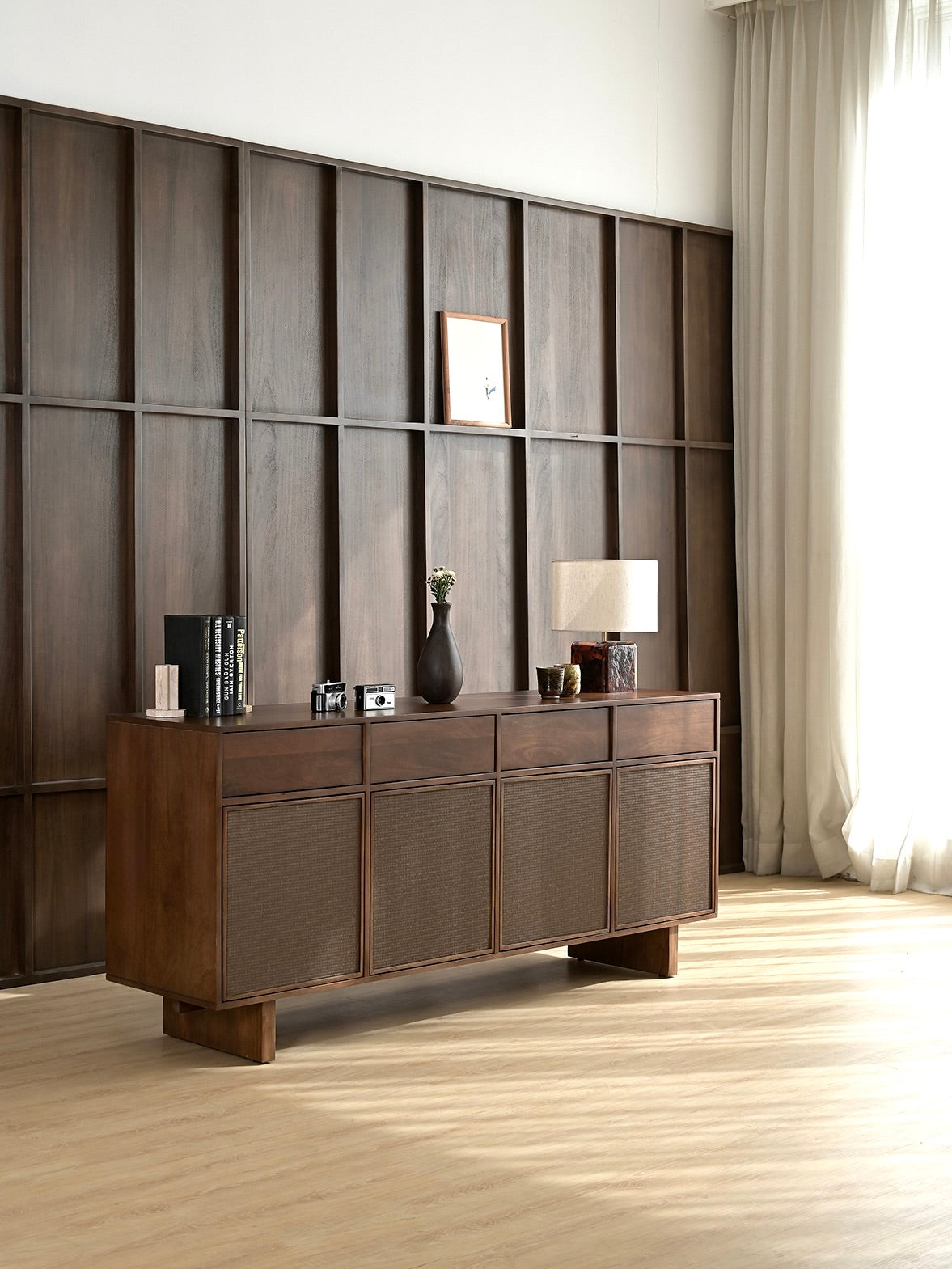 Kumiko Solid Mango Wood and Tatami Large Sideboard in Brown