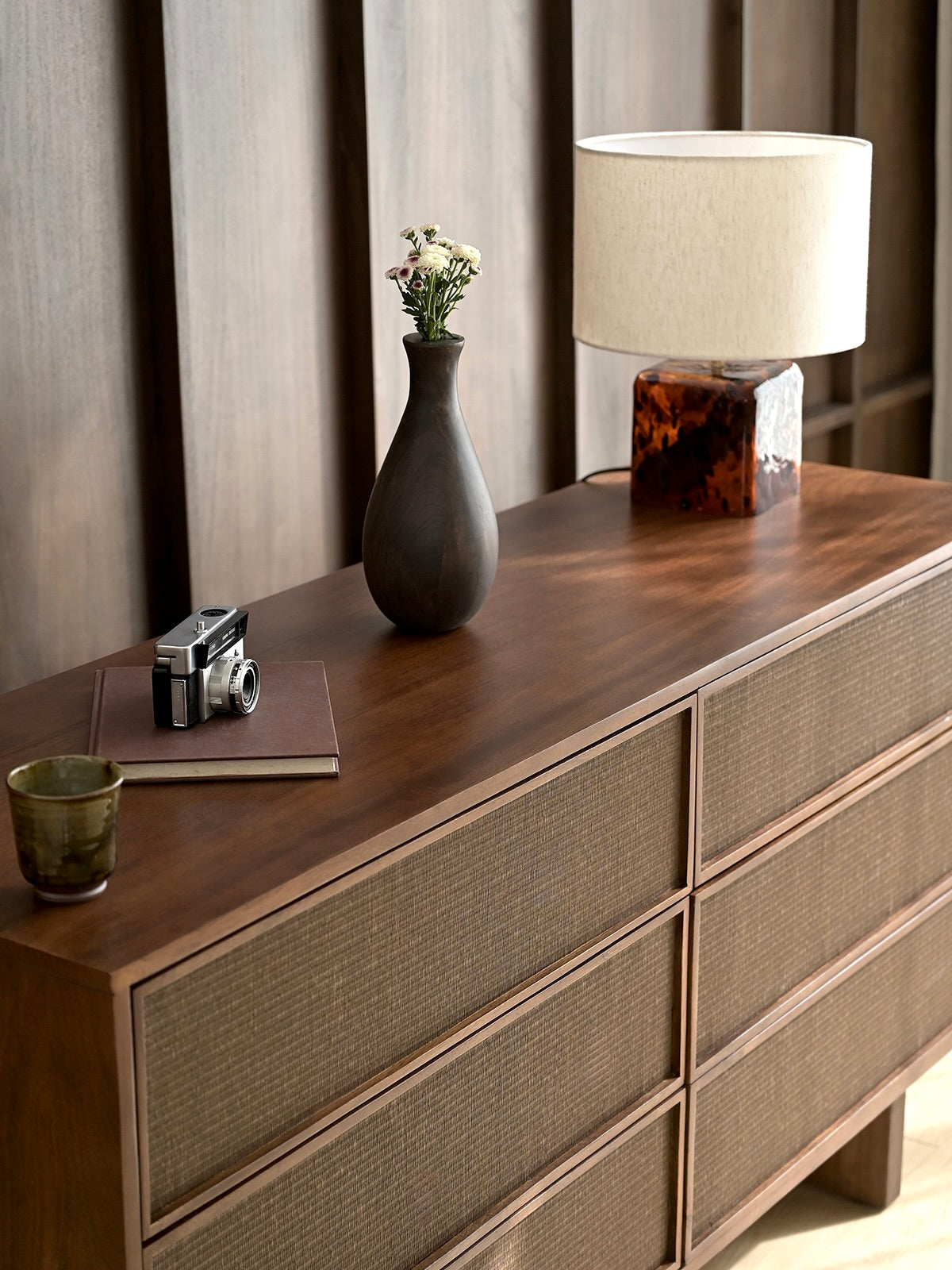 Kumiko Solid Mango Wood and Tatami Large Chest in Brown