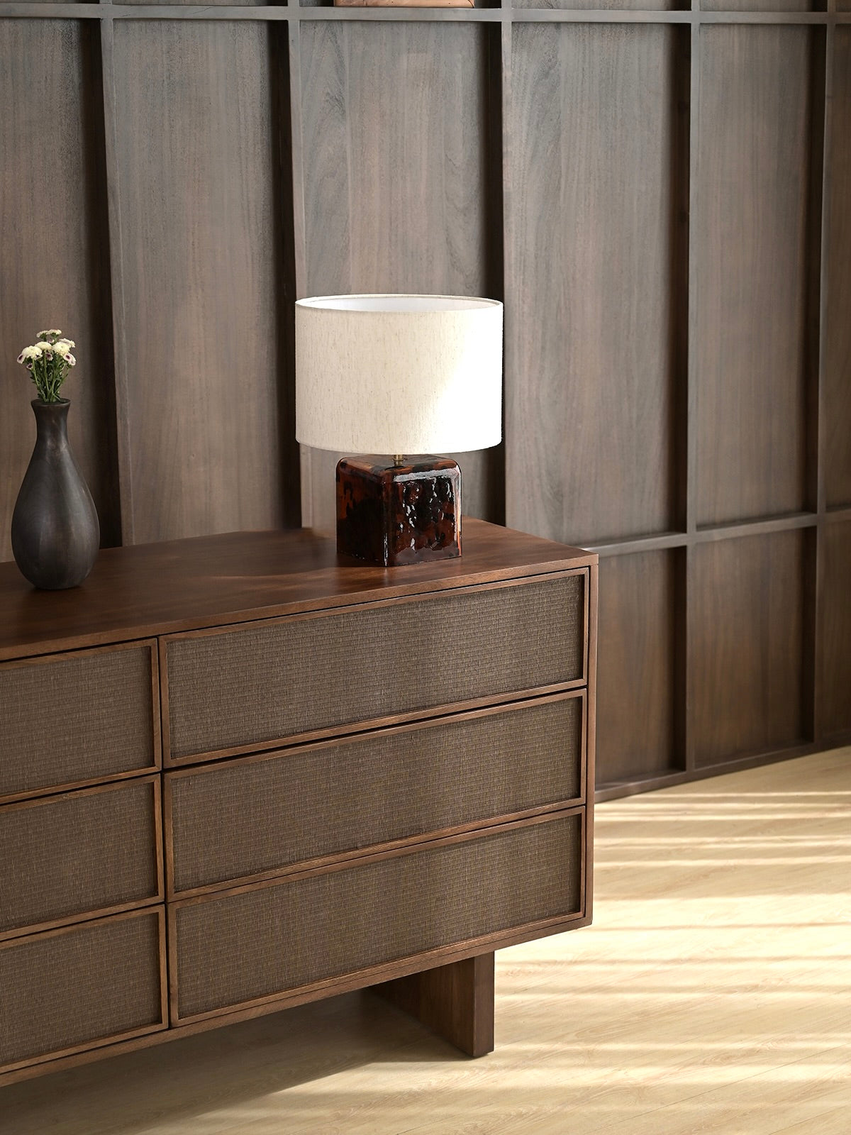 Kumiko Solid Mango Wood and Tatami Large Chest in Brown