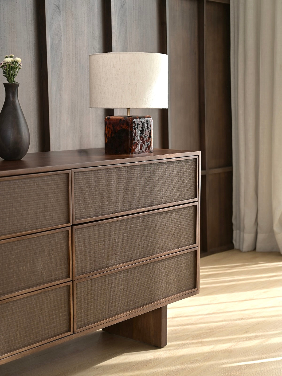 Kumiko Solid Mango Wood and Tatami Large Chest in Brown