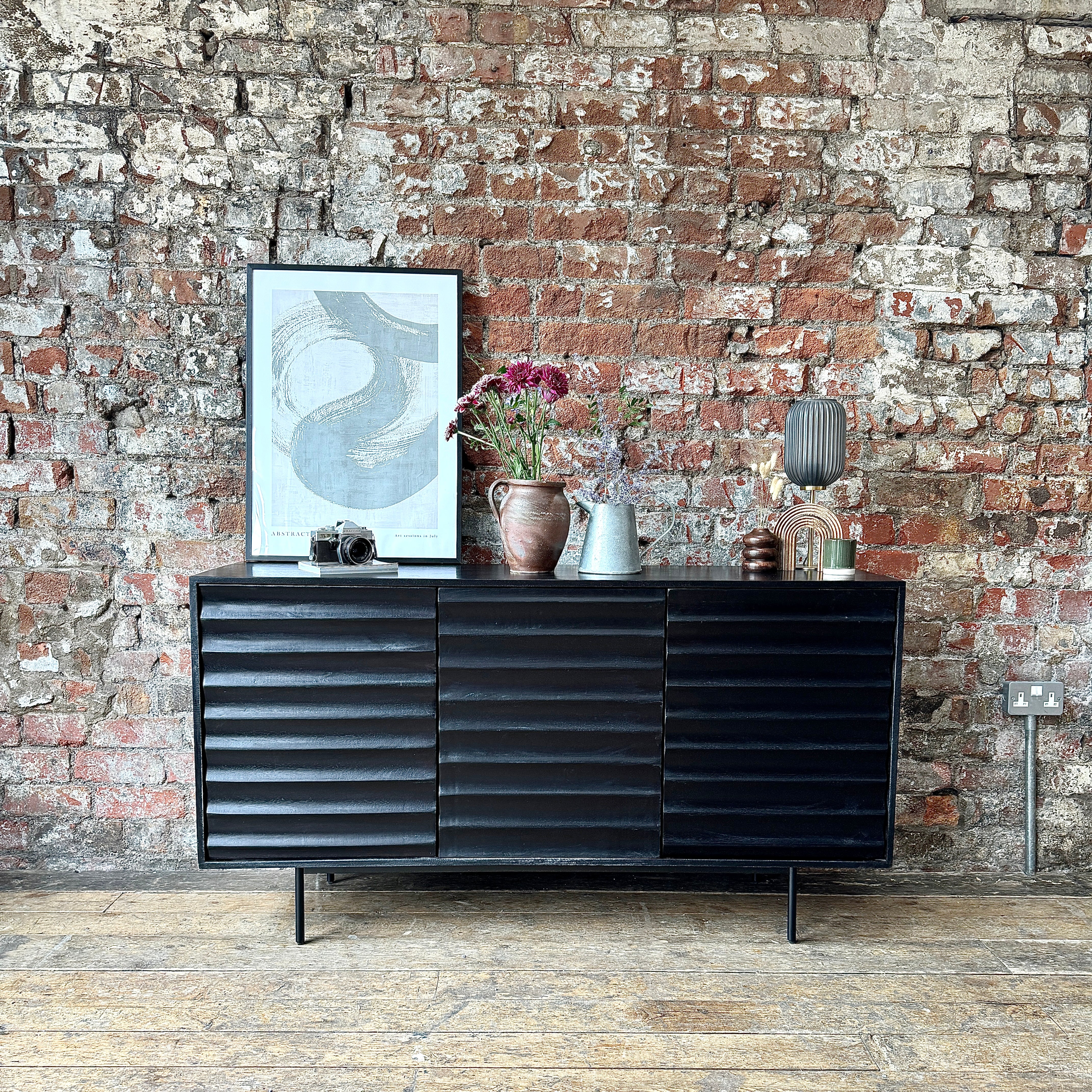 Daria Solid Mango Wood Large 3 Door Sideboard Black