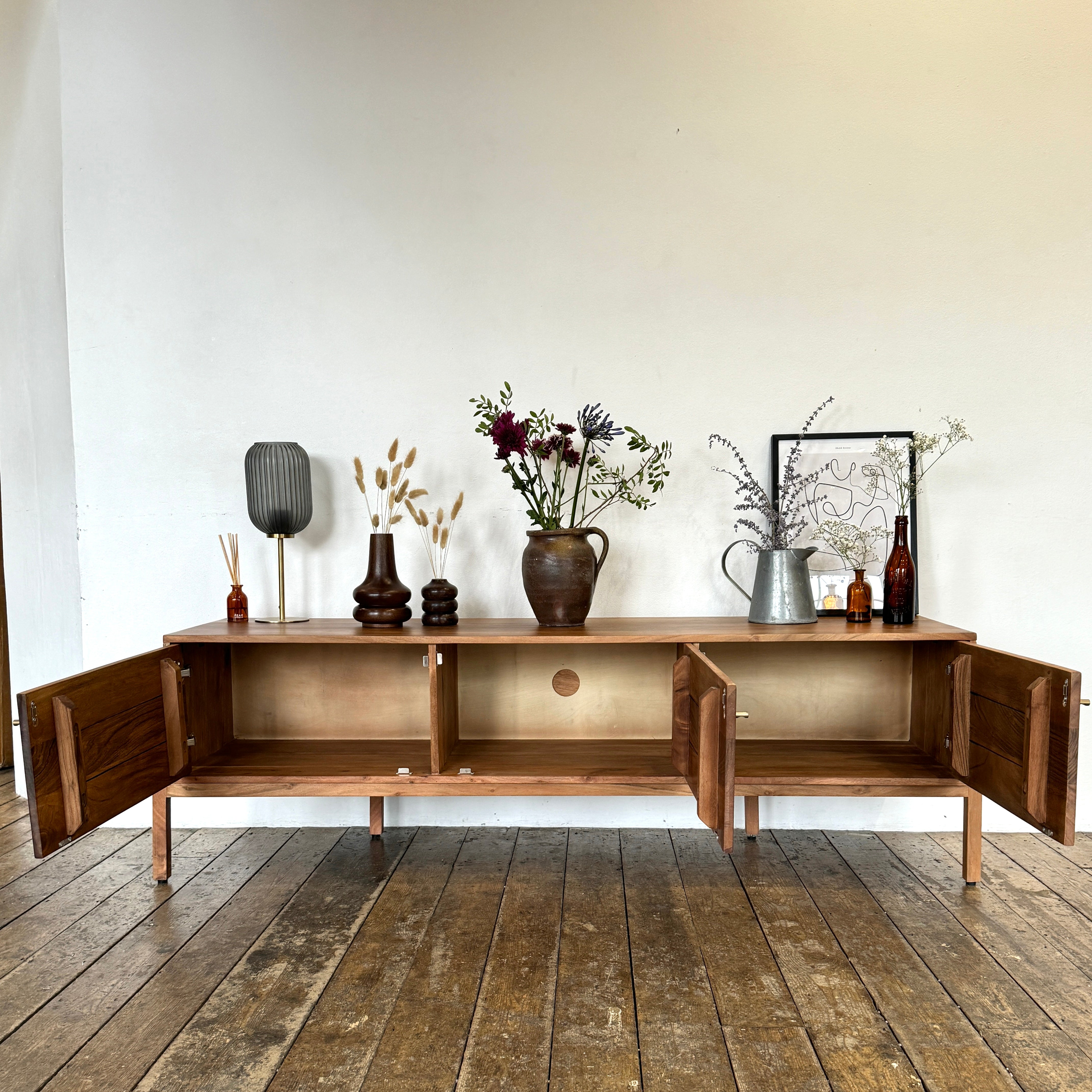 Lucca Solid Acacia Wood 3 Door TV Stand (160cm)
