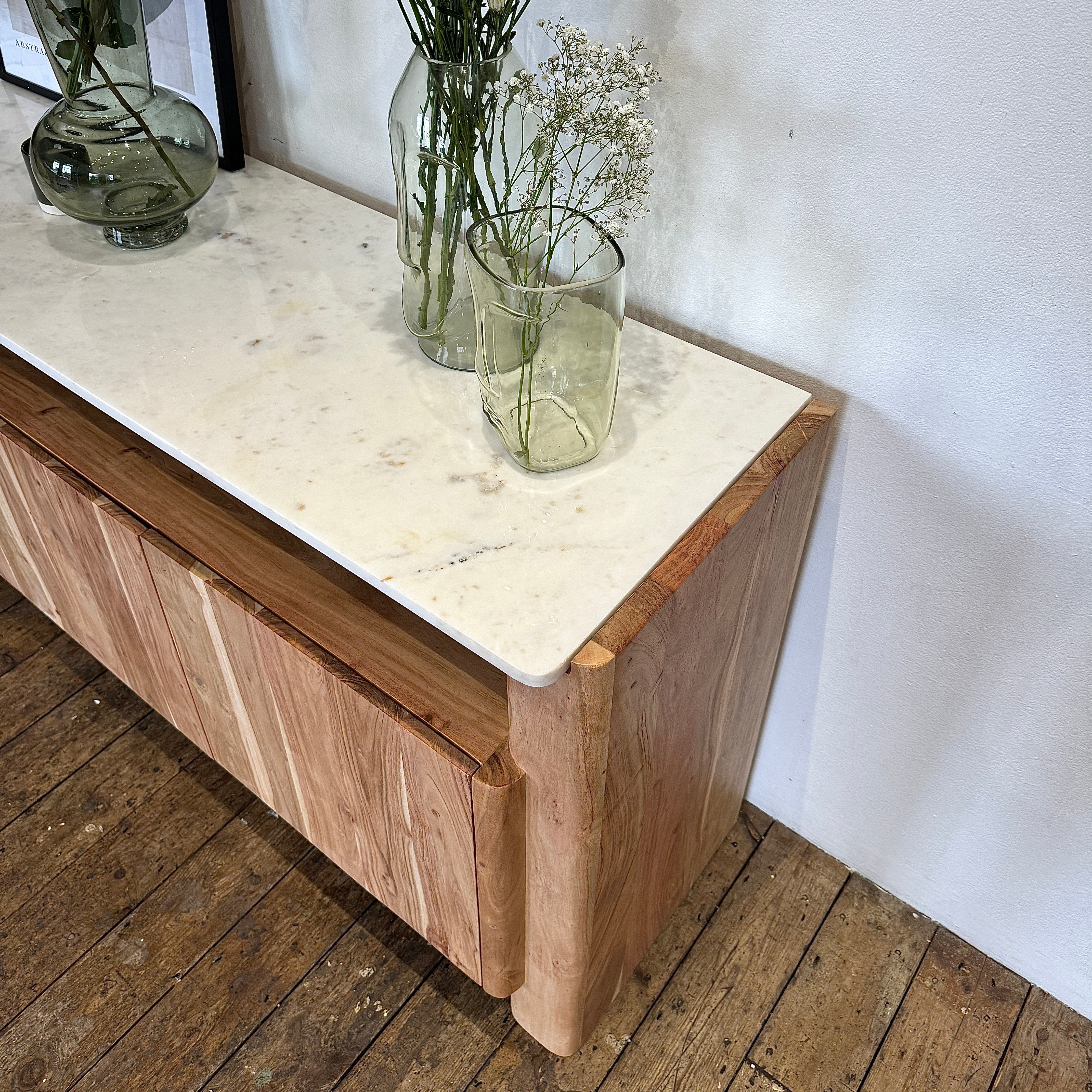 Bali Solid Acacia Wood & Marble 3 Door Sideboard