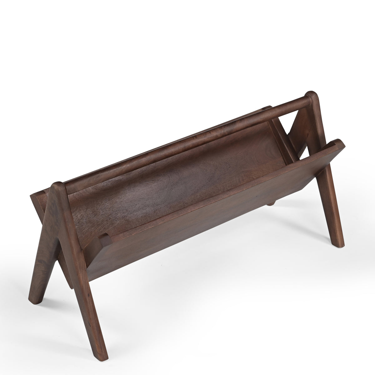 Pages Solid Mango Wood Book & Magazine Rack in Walnut
