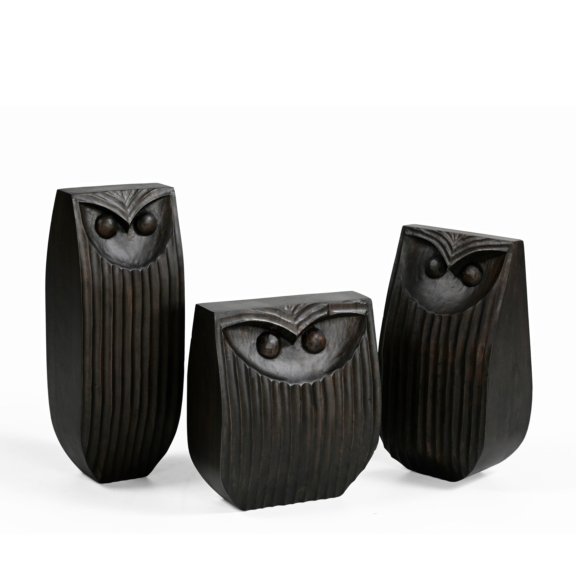 Eldric Hand Carved Owls in Ebony Brown (3 Sizes)