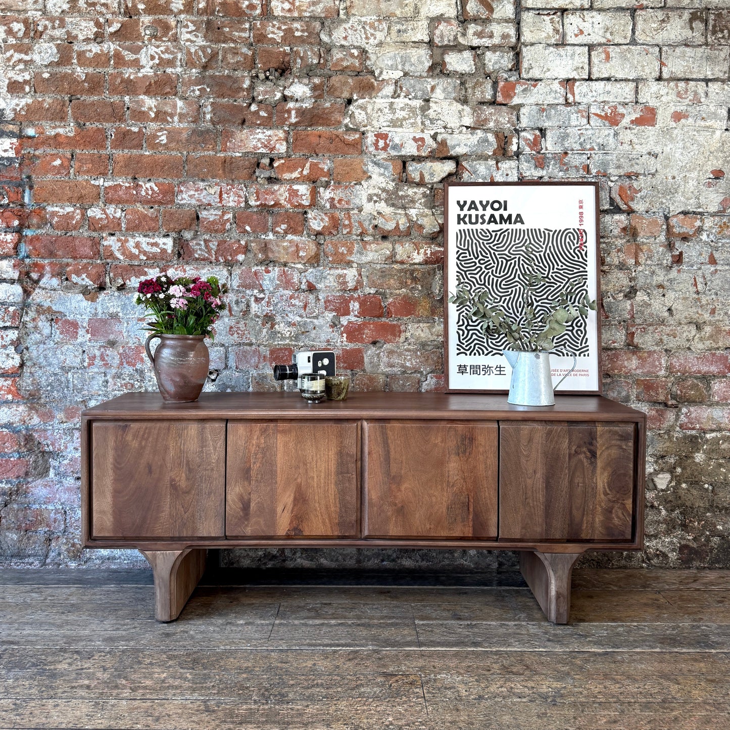 Milo Solid Mango Wood 4 Door TV Unit in Walnut (2 Sizes)