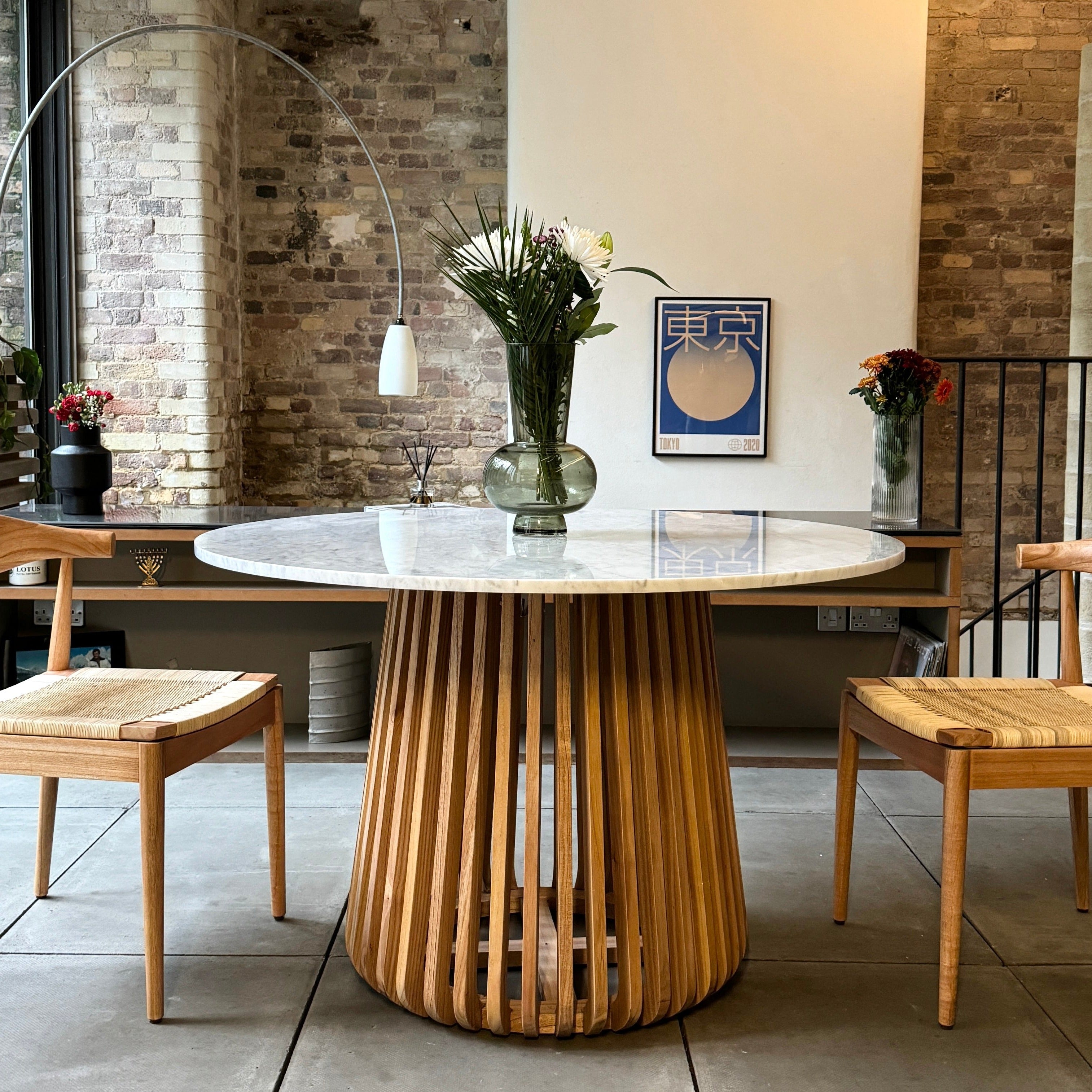 Nakula Round Solid Marble & Mango Wood Dining Table Natural (3 Sizes)