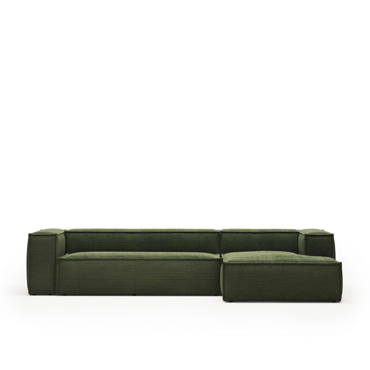 Lund 4 Seater Sofa with Right Side Chaise - Green Corduroy