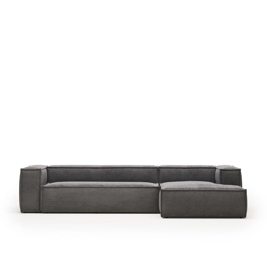 Lund 4 Seater Sofa with Right Side Chaise - Grey Corduroy