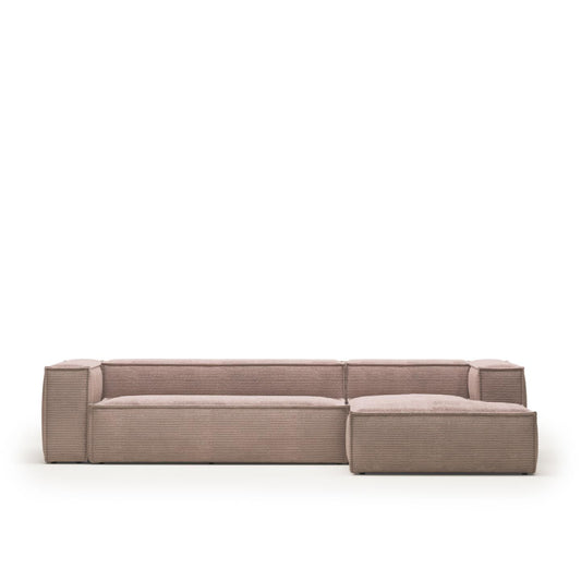 Lund 4 Seater Sofa with Right Side Chaise - Pink Corduroy