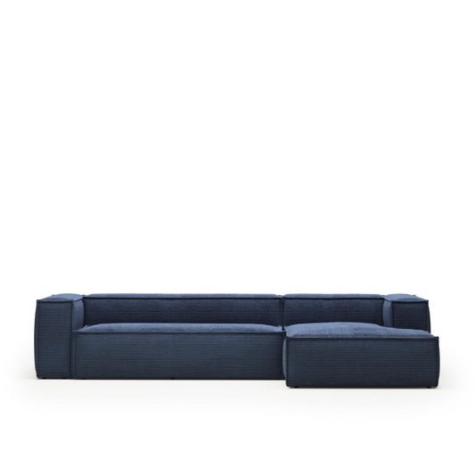 Lund 4 Seater Sofa with Right Side Chaise - Blue Corduroy