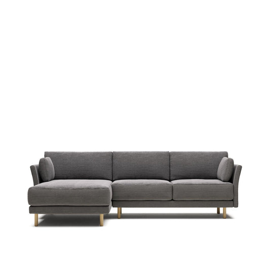 Sofia 3 Seater Sofa with Left/Right Side Chaise - Grey Corduroy