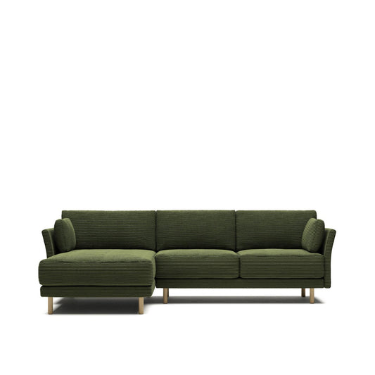 Sofia 3 Seater Sofa with Left/Right Side Chaise - Green Corduroy