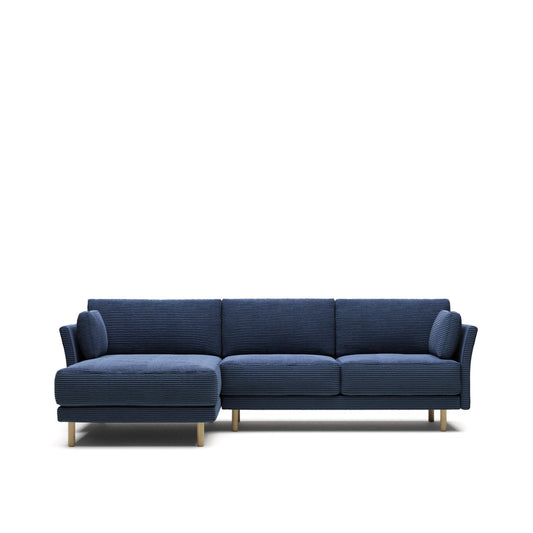 Sofia 3 Seater Sofa with Left/Right Side Chaise - Blue Corduroy