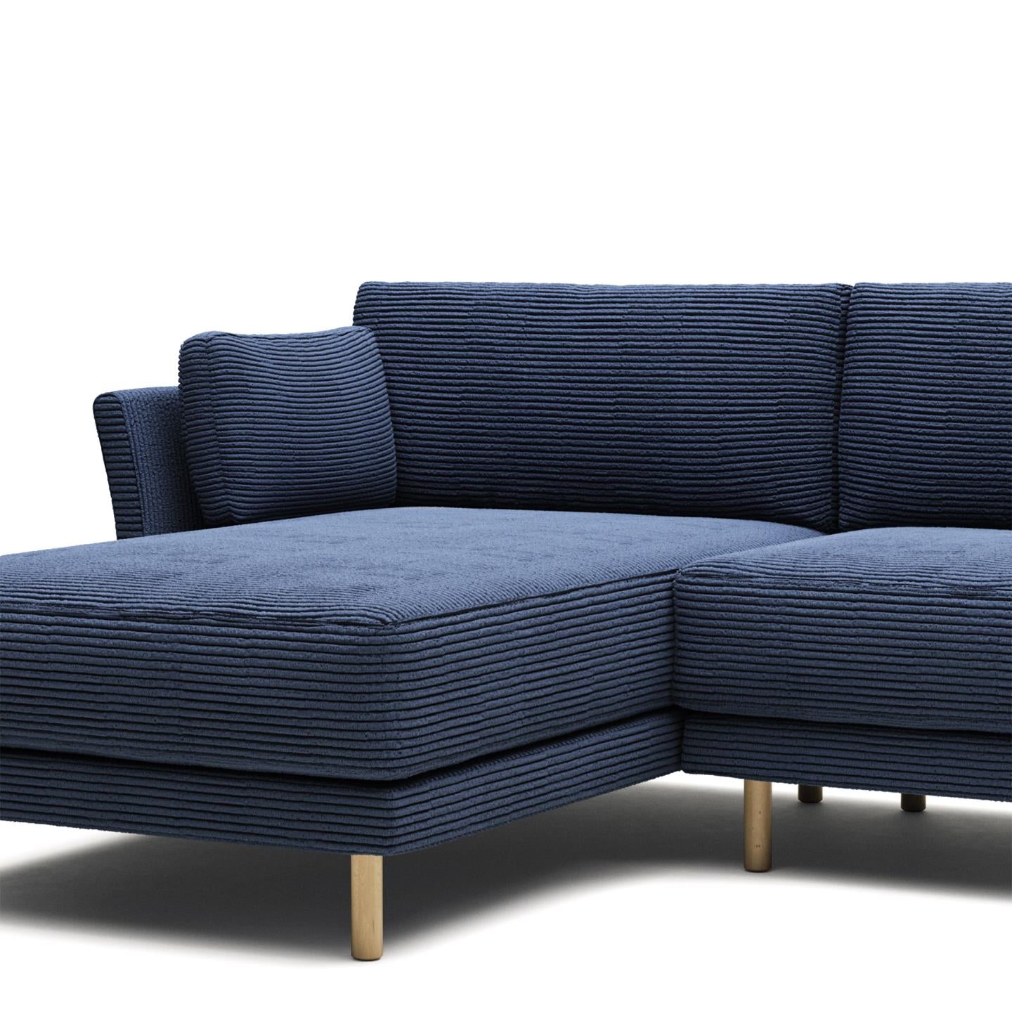 Sofia 3 Seater Sofa with Left/Right Side Chaise - Blue Corduroy