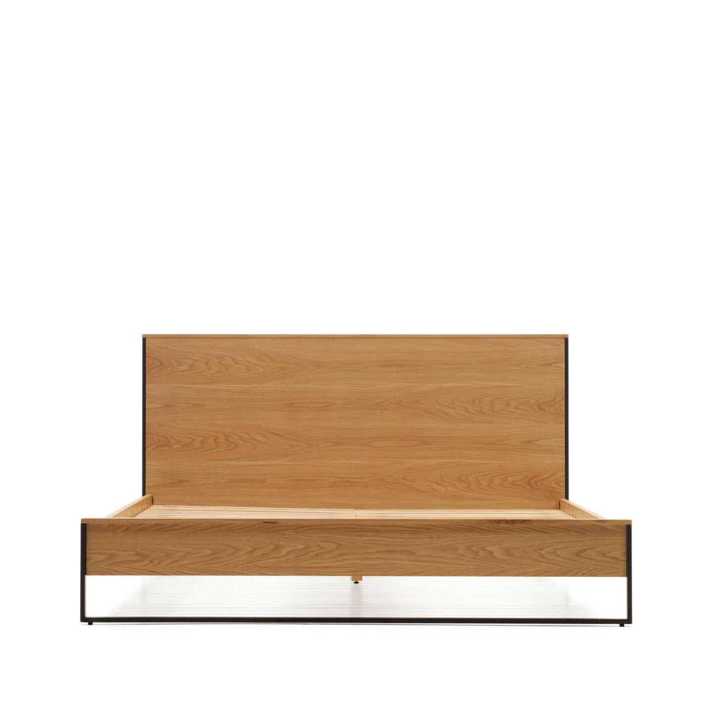 Taiana Oak Wood Veneer King Size Bed with Steel Legs