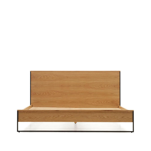 Taiana Oak Wood Veneer King Size Bed with Steel Legs
