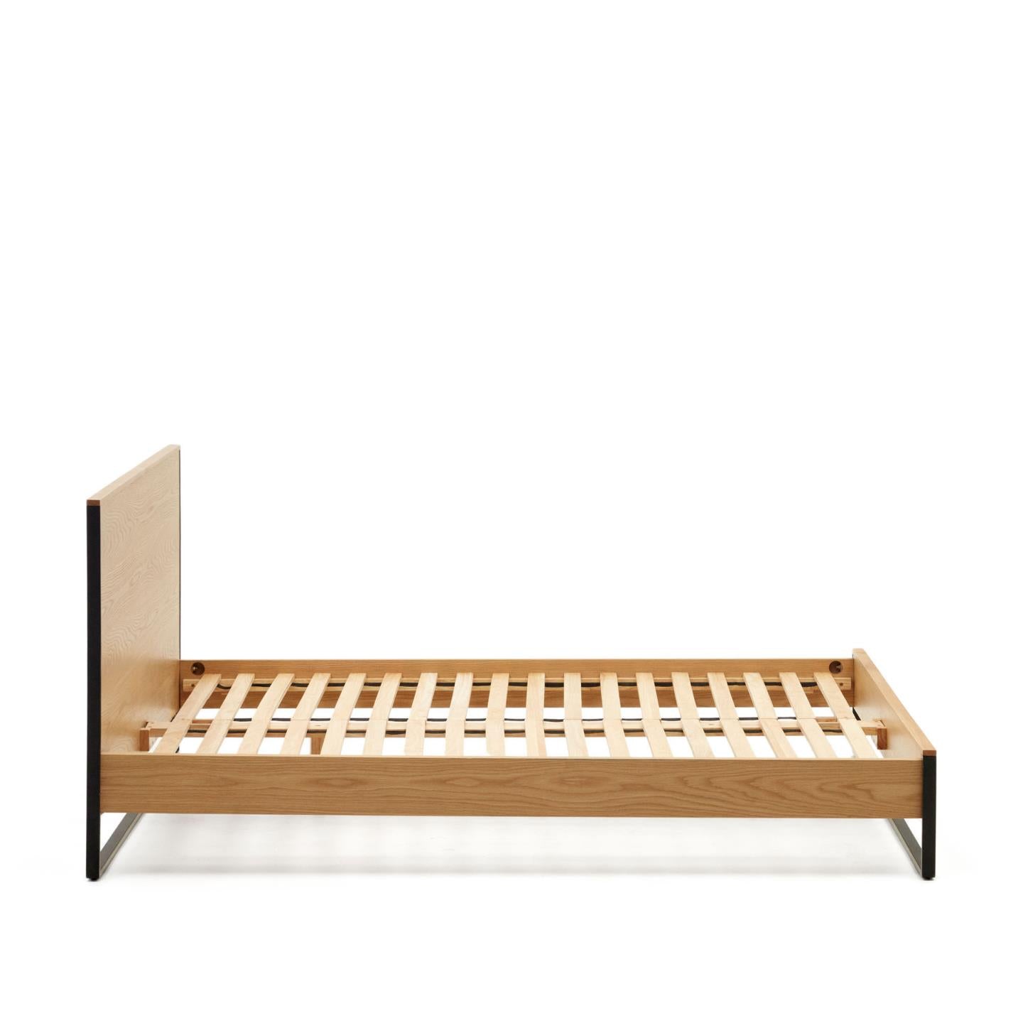 Taiana Oak Wood Veneer King Size Bed with Steel Legs