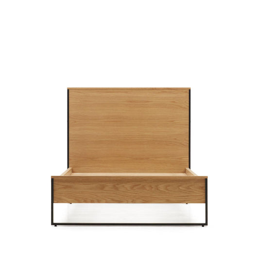 Taiana Oak Wood Veneer Small Bed with Steel Legs