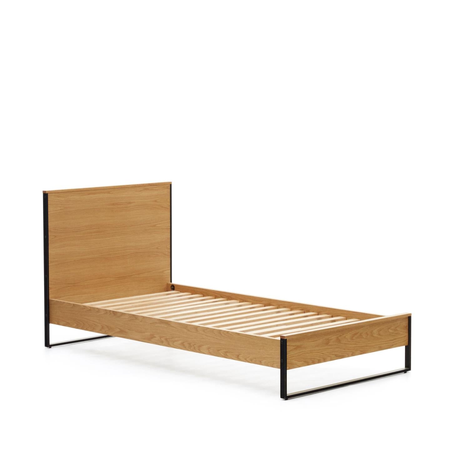 Taiana Oak Wood Veneer Small Bed with Steel Legs