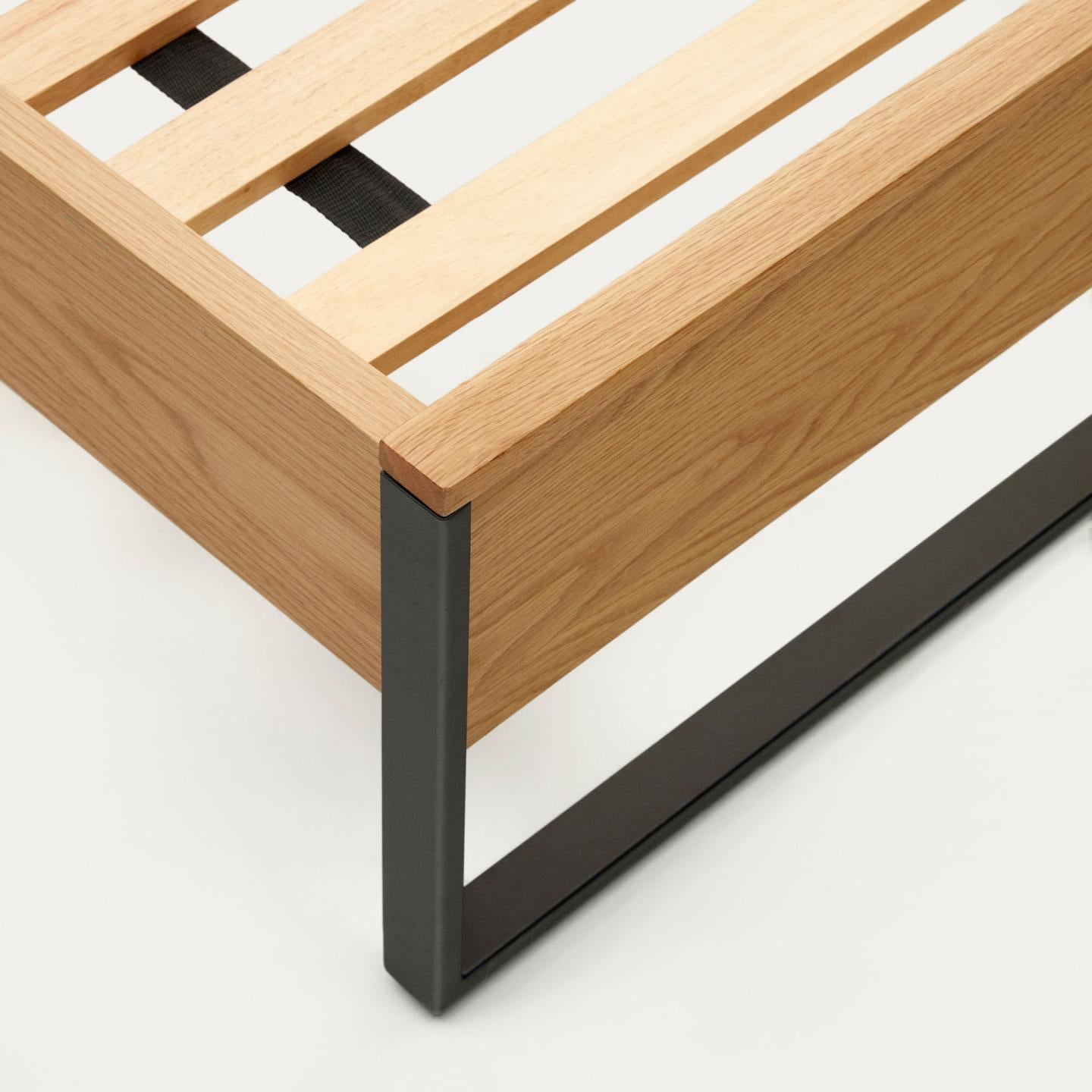 Taiana Oak Wood Veneer Small Bed with Steel Legs