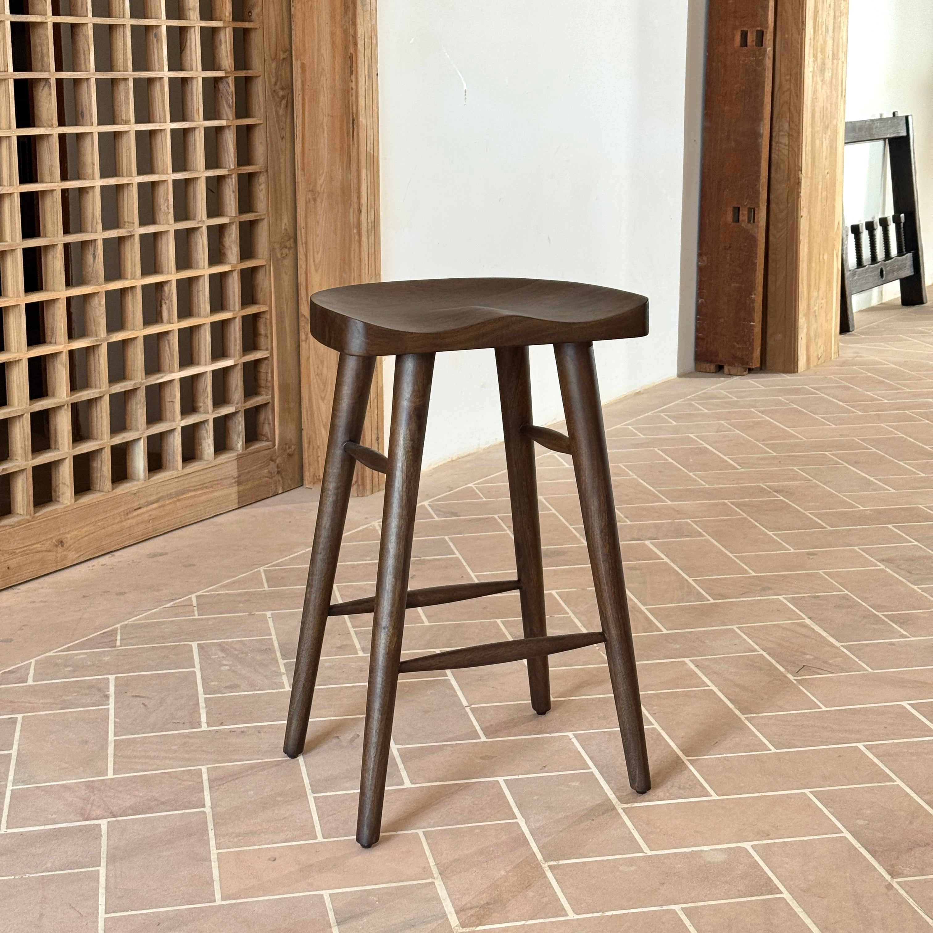 Selma Solid Mango Wood Kitchen Stool Walnut
