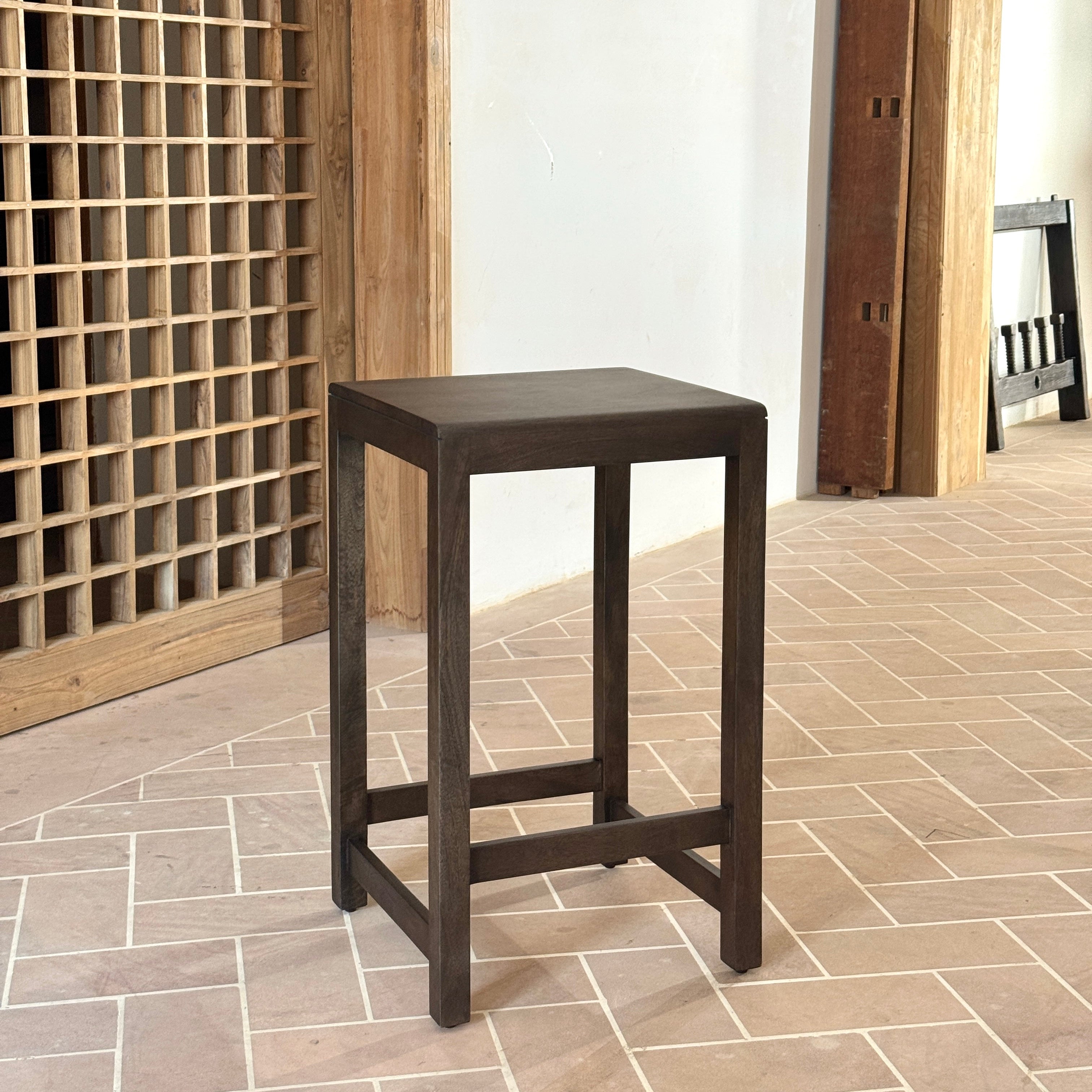 Layda Solid Mango Wood Kitchen Stool Dark Brown