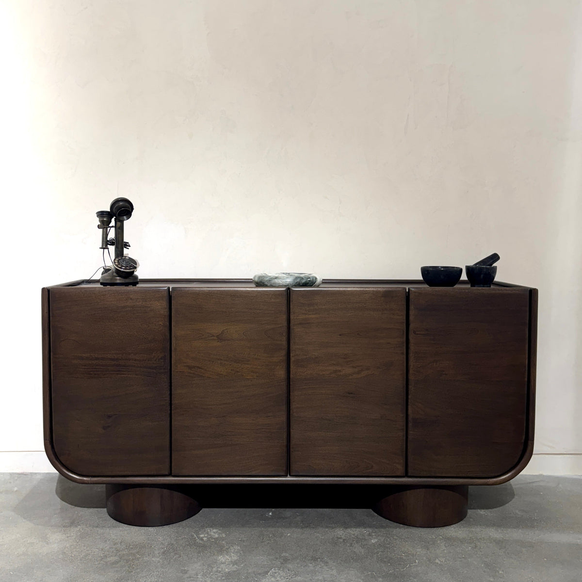 Sofia Solid Mango Wood 4 Door Sideboard in Walnut (160cm)