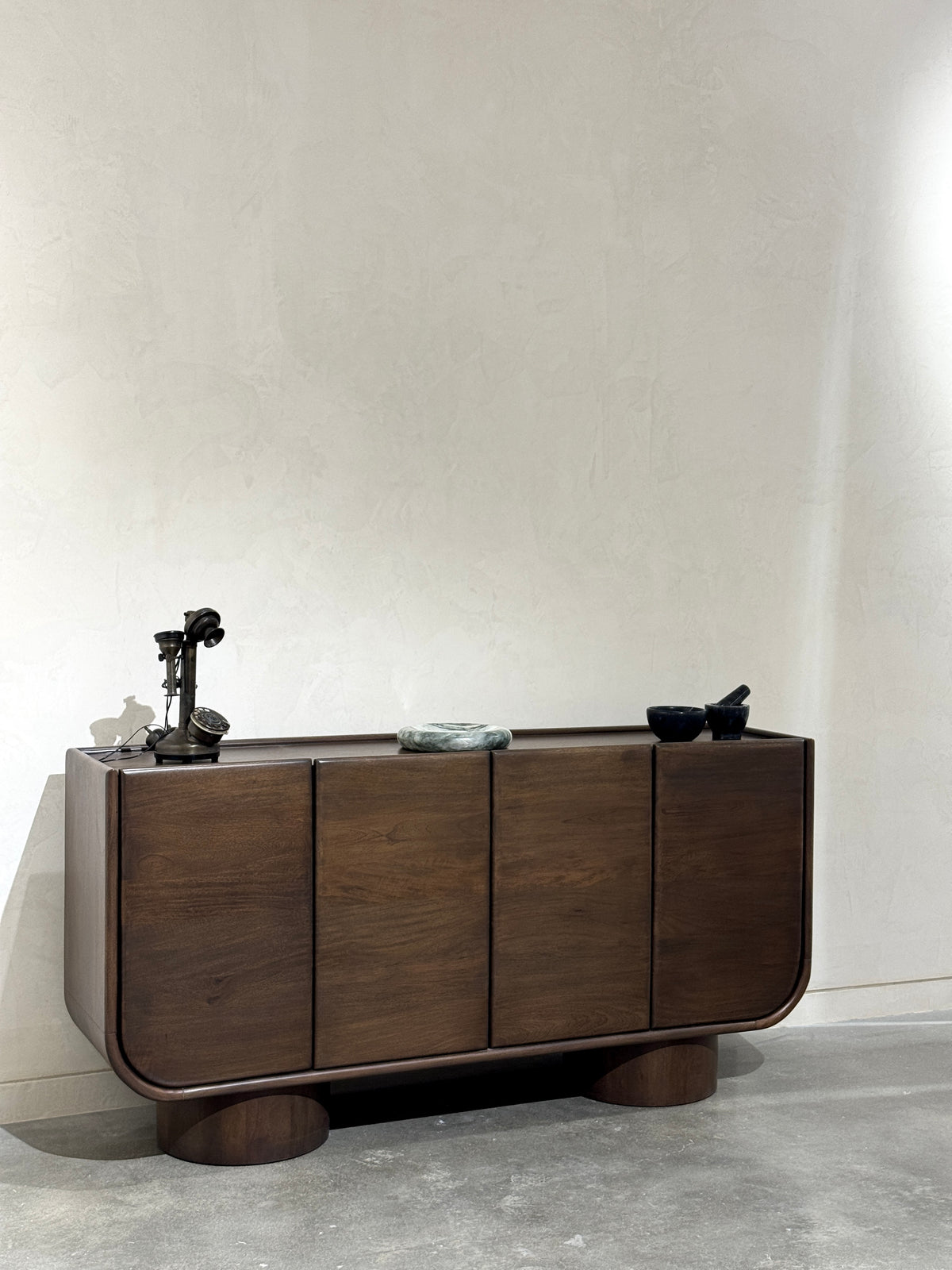 Sofia Solid Mango Wood 4 Door Sideboard in Walnut (160cm)