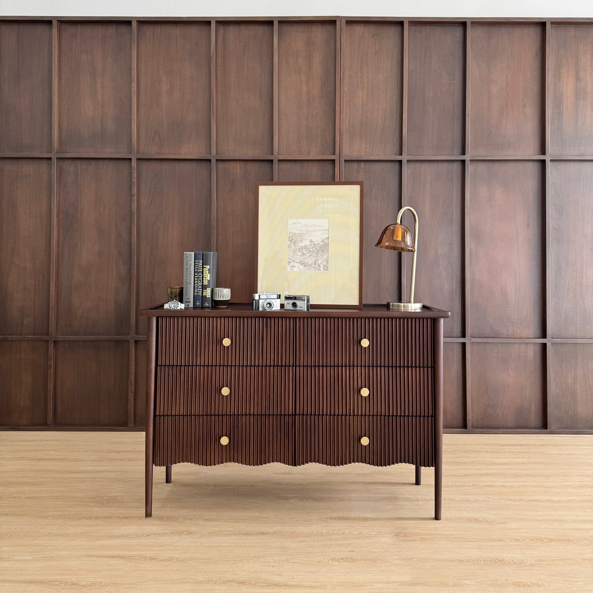 Suki Solid Mango Wood 6 Drawer Chest in Dark Brown