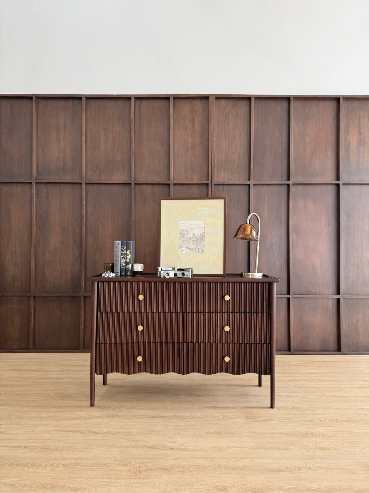 Suki Solid Mango Wood 6 Drawer Chest in Dark Brown