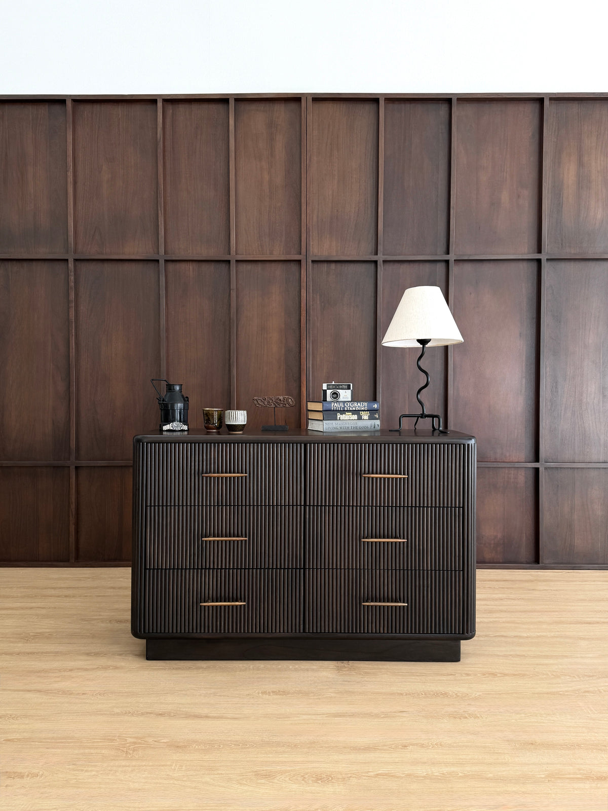 Kimi Solid Acacia Wood 6 Drawer Chest of Drawers in Dark Brown